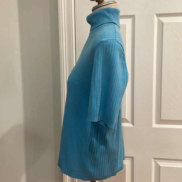 Chicos short sleeve top ribbed sweater blue pullover turtleneck size 1 8/10 - Picture 5 of 6